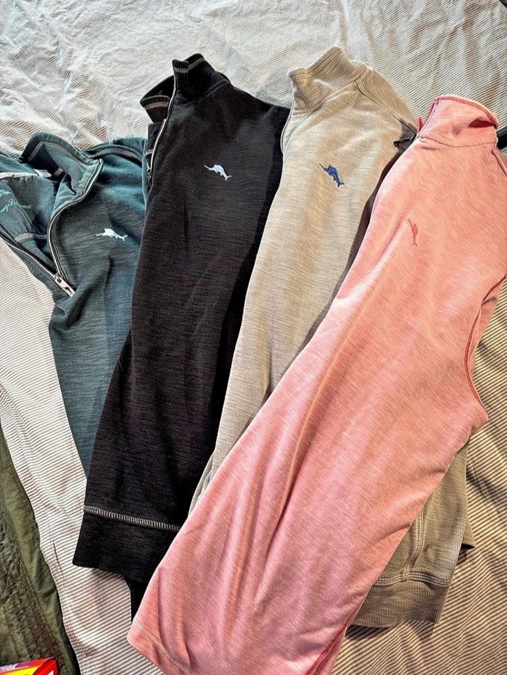Tommy Bahama men’s 4 pack bundle cotton pullovers: salmon, teal, black, gray